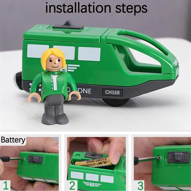 Magnetic Electric Train Car Locomotive Wooden Track Slot Diecast Railway With Two Carriages Train Wood Kid Toy Biro Leduo Track