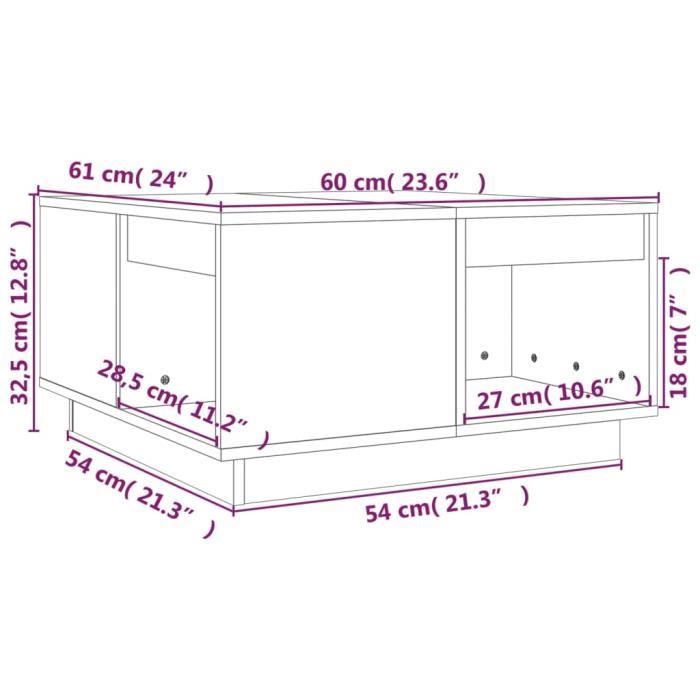 814530 vidaXL Table basse Blanc 60x61x32,5 cm Bois massif de pin