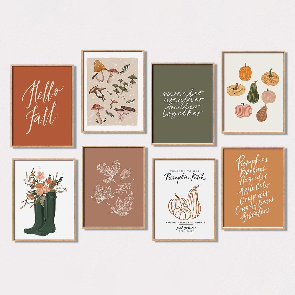 Autumn Printable Wall Art Poster Fall Themed Decor Fall Pumpkins Print Wild Mushrooms Art Autumn Leaves Cozy Fall Themed Decor