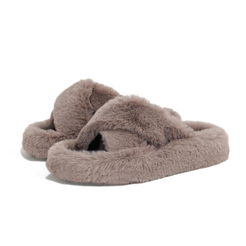 2025 New Mao Mao Slippers Women's Cross Household Thick Bottom Outer Wear Home Thermal Cotton Slippers Domestic Sales Foreign Trade Large Size