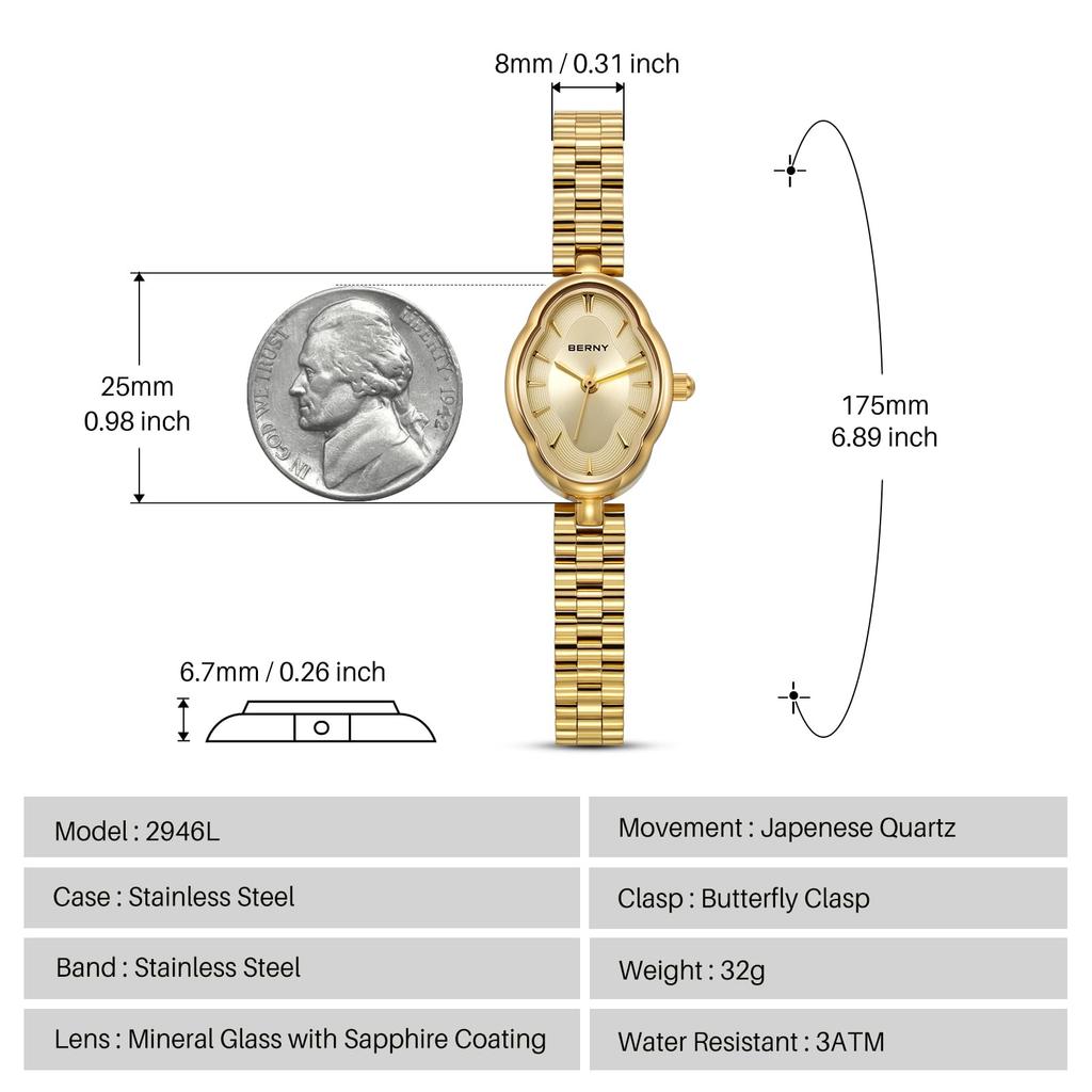 Hodinky BERNY Dámské zlaté hodinky Vintage měděné zrcadlové tvary 3ATM Vodotěsné celozrnné módní dámské hodinky luxusní dárek k narozeninám