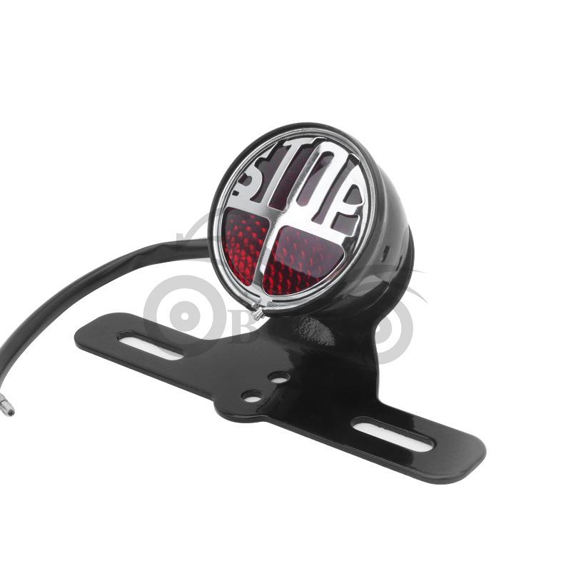 Retro Round Motorcycle Brake Light - Cafe Racer Rear Metal STOP Taillight