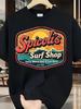 Spicoli'S Surf Shop Retro T-Shirt Colorful Logo, Sunburst & Waves Graphic, 'Tasty Waves And A Cool Buzz Since 1988' Text