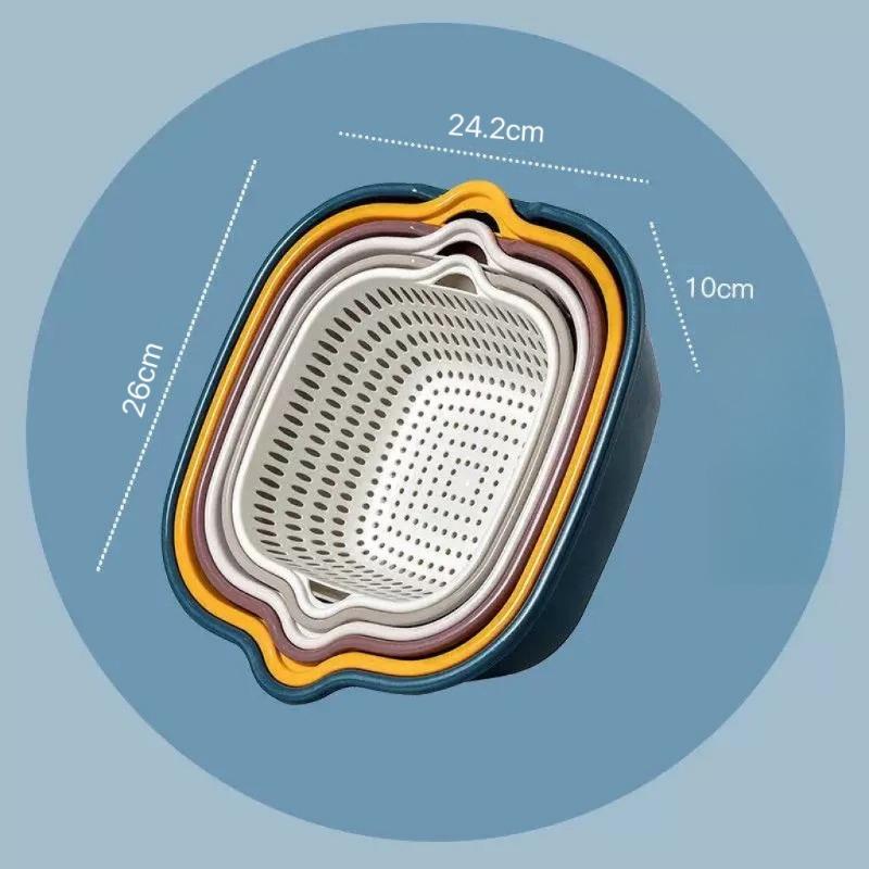 6PCS Thickened Double-layer Drain Basket Plastic Vegetable Basket Vegetable Basin Kitchen Storage Fruit Basket