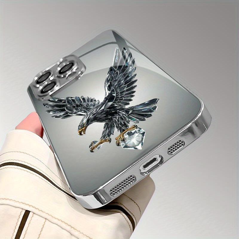 Light Luxury Crystal Eagle Pattern Glass Electroplated Silver Phone Case For Samsung Galaxy S25 S24 S23 Ultra Plus FE Cover