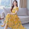 Korean Summer Floral Short-Sleeve Dress - Women's Slim Round Neck Swing Skirt