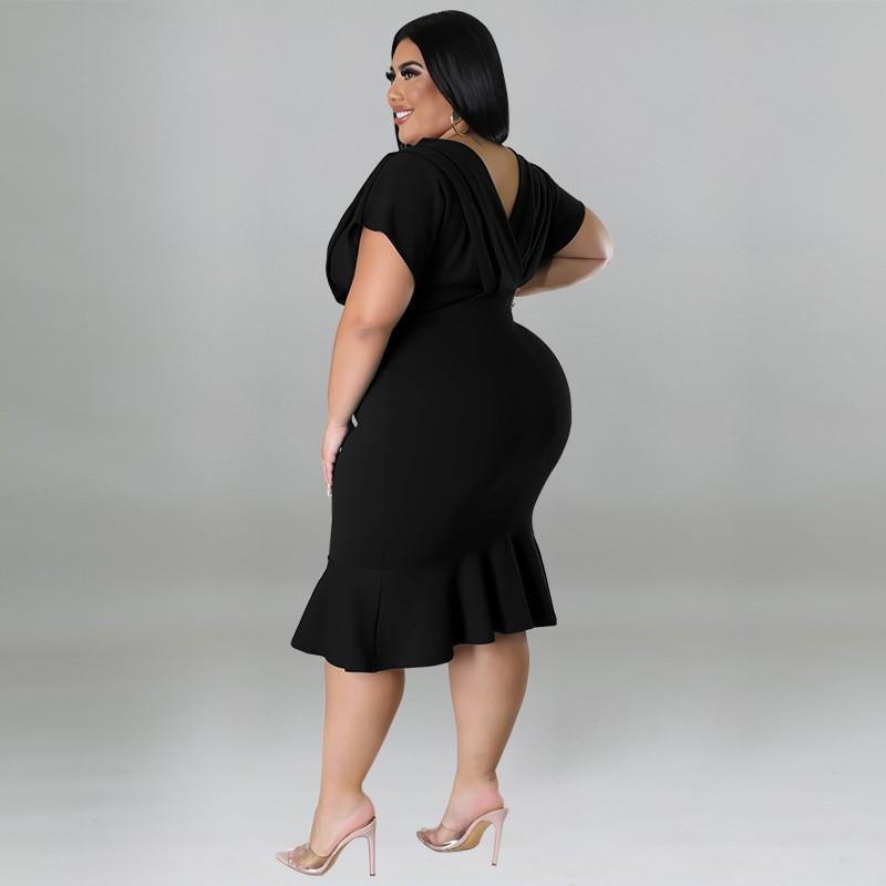 MY981 Plus Size Womens Dress V-Neck Sleeveless Bodycon Midi In Solid Color Knit Milk Silk Fabric Casual Party Wear