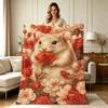 Soft Flannel Blanket with Cute Hamster And Rose Floral Print All-Season Warm Throw Blanket for Sofa Couch Bedroom Living Room Office Home Decor