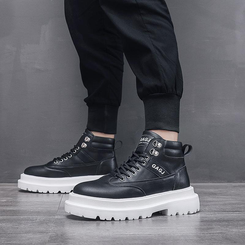 Men's High-top Board Shoes Autumn and Winter Fashion with White Men's Boots Platform Heightening Shoes Men's Locomotive Shoes Trendy Men's Shoes