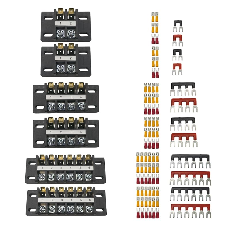 Dual Terminal Blocks – 2 Sets of 2/4/6-Position Strips with Jumpers & Connectors for Enhanced Electrical Wiring and Power Distribution