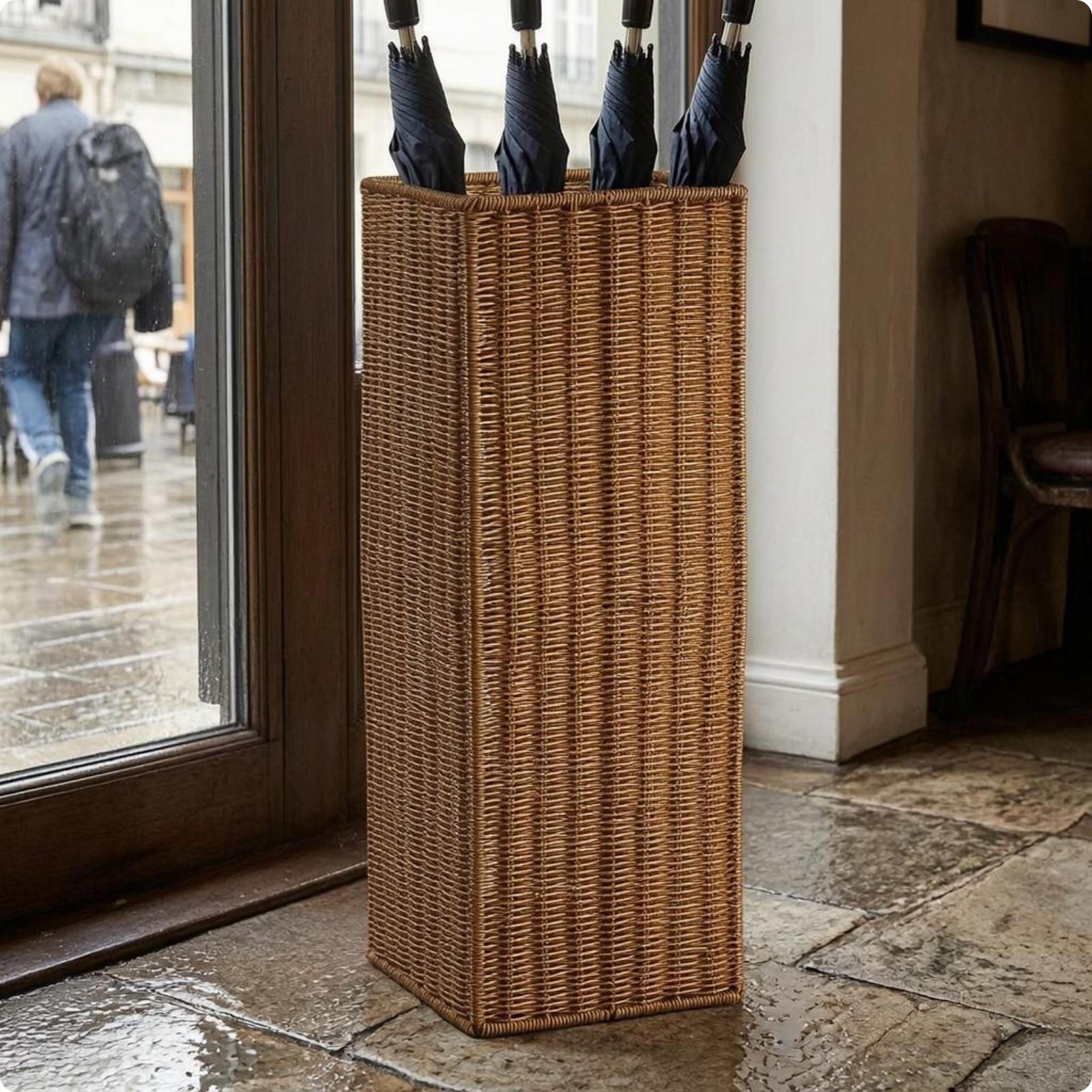 Square Umbrella Stand Drip Tray Rattan