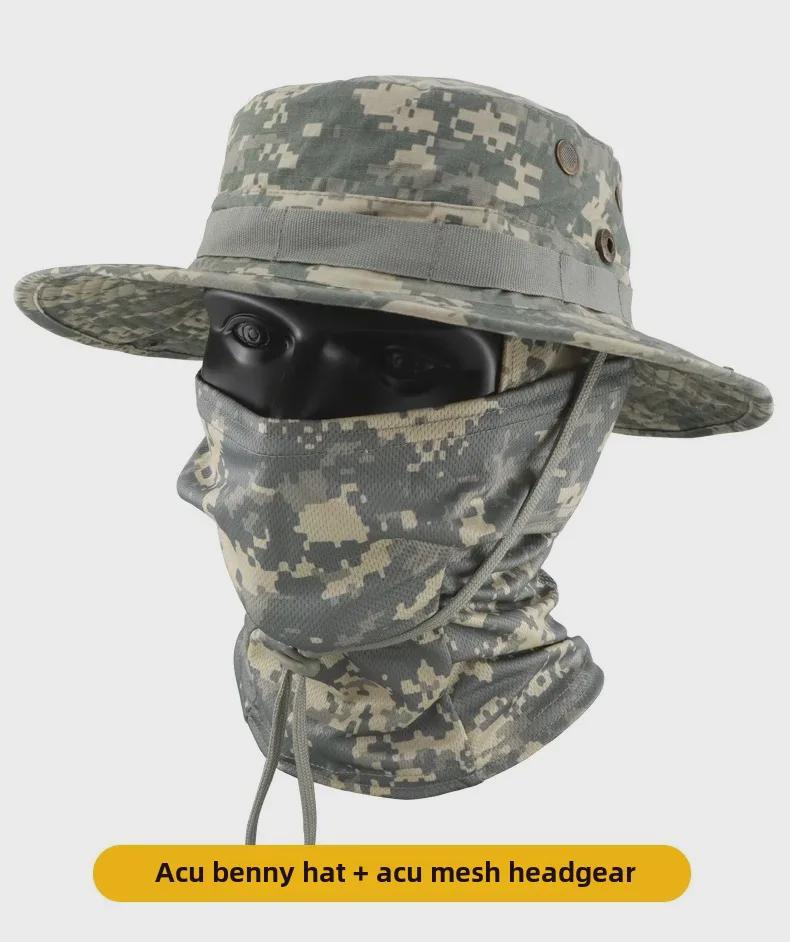 Men's Camouflage Bucket Hat Set: Multifunctional, Breathable, Sun-Protective Fishing Hat with Round Brim.