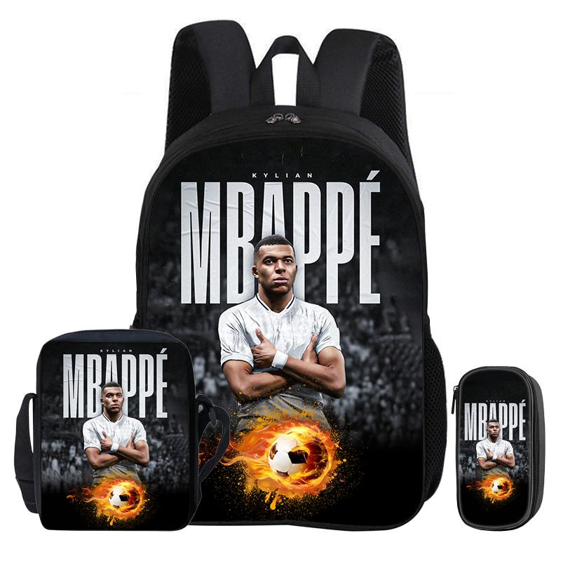 Backpack 3Pcs Set M-Mbappe Bookbag Football Star Shoulder Bag Pencil Bags Child Mochila Sports Schoolbag Kids Gift Rucksack