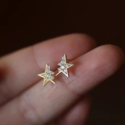 S925 Sterling Silver Five-Pointed Star Stud Earrings Female Star-Shaped Diamond-Embedded Elegant Niche All-Match Light Luxury Earrings