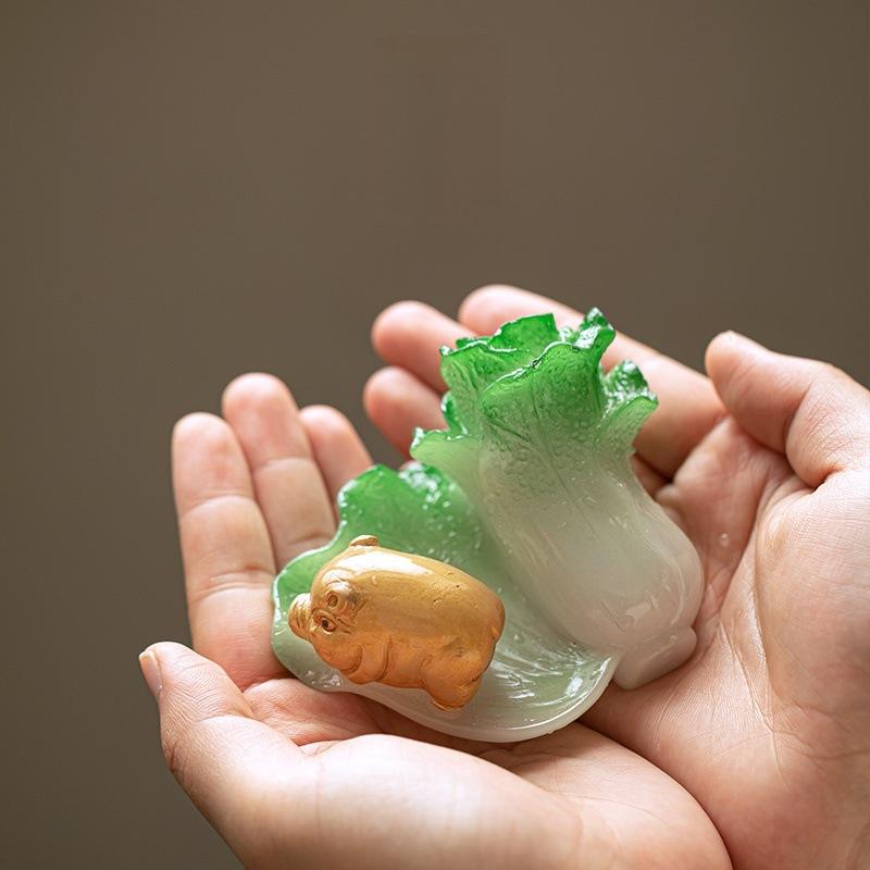 Color-Changing Tea Pet Lucky Cabbage Feng Shui Ornament Ceramic Teapet forGongfu Tea Ceremony Table Decor Home Office Decoration