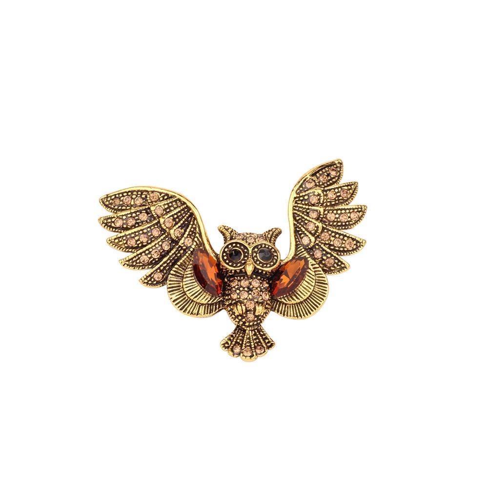 Luxury Rhinestone Owl Shape Pin Temperament Ancient Bronze Owl Corsage Vintage Owl Brooch Women