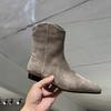 Version~ Korean Version Of Retro Matte Pointed Thin Boots Women'S Winter Velvet Thick Heel Western Cowboy Martin Short Boots