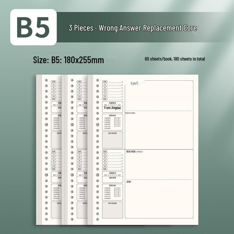 A4 Gitterlinien Notizbuch-Nachfüllpack - Herausnehmbares Papier für Studenten und Prüfungen