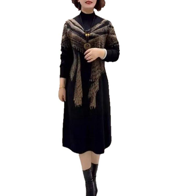 Autumn 2025 Slimming Plus Size Knit Dress with Half High Collar - Fashionable and Age-Reducing for Stylish Moms