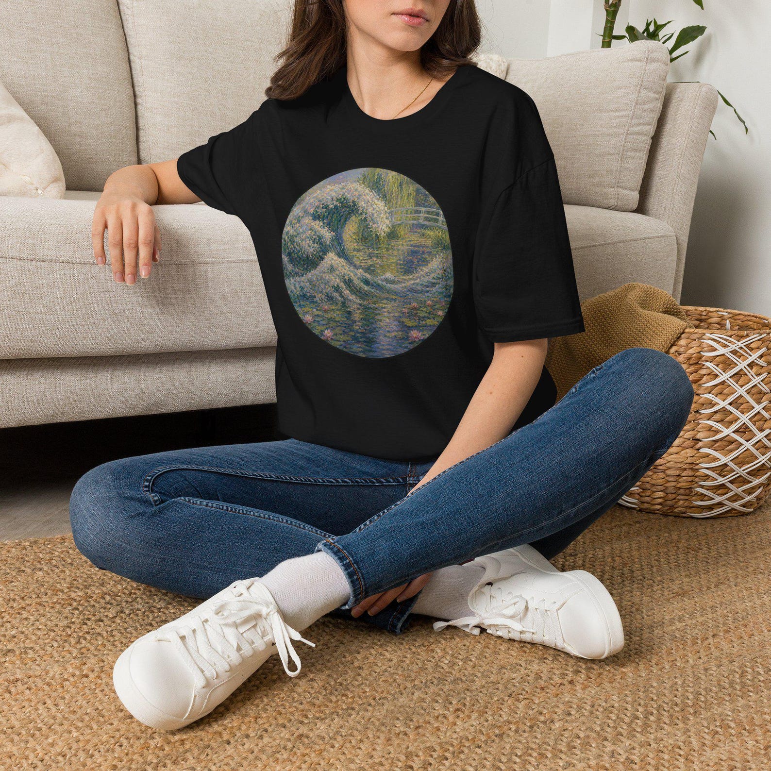 Water Lily Wave Lite Tee | The Great Wave Series XXI | Monet Inspired Shirt | Impressionist Garden Front Print Tee 3XL