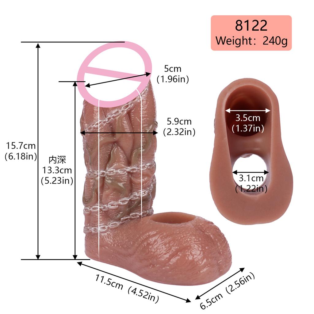 Male Dildo Sleeve Silicone Penis Sleeve with Cock Ring, Realistic Penis Enlarger Sleeve Men Penis Cover,Prolong Ejaculati (Skin)