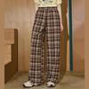 COOLHUT Women's Retro Plaid High-Waist Wide-Leg Pants