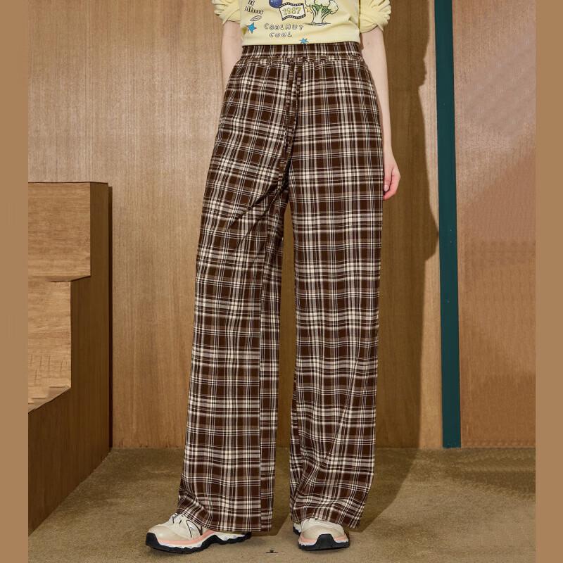 COOLHUT Women's Retro Plaid High-Waist Wide-Leg Pants