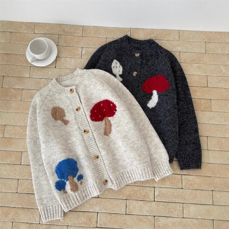Autumn/Winter Cute Cartoon Mushroom Knit Cardigan – Age-Reducing, Soft & Cozy, Loose Long Sleeve Women's Sweater Coat.