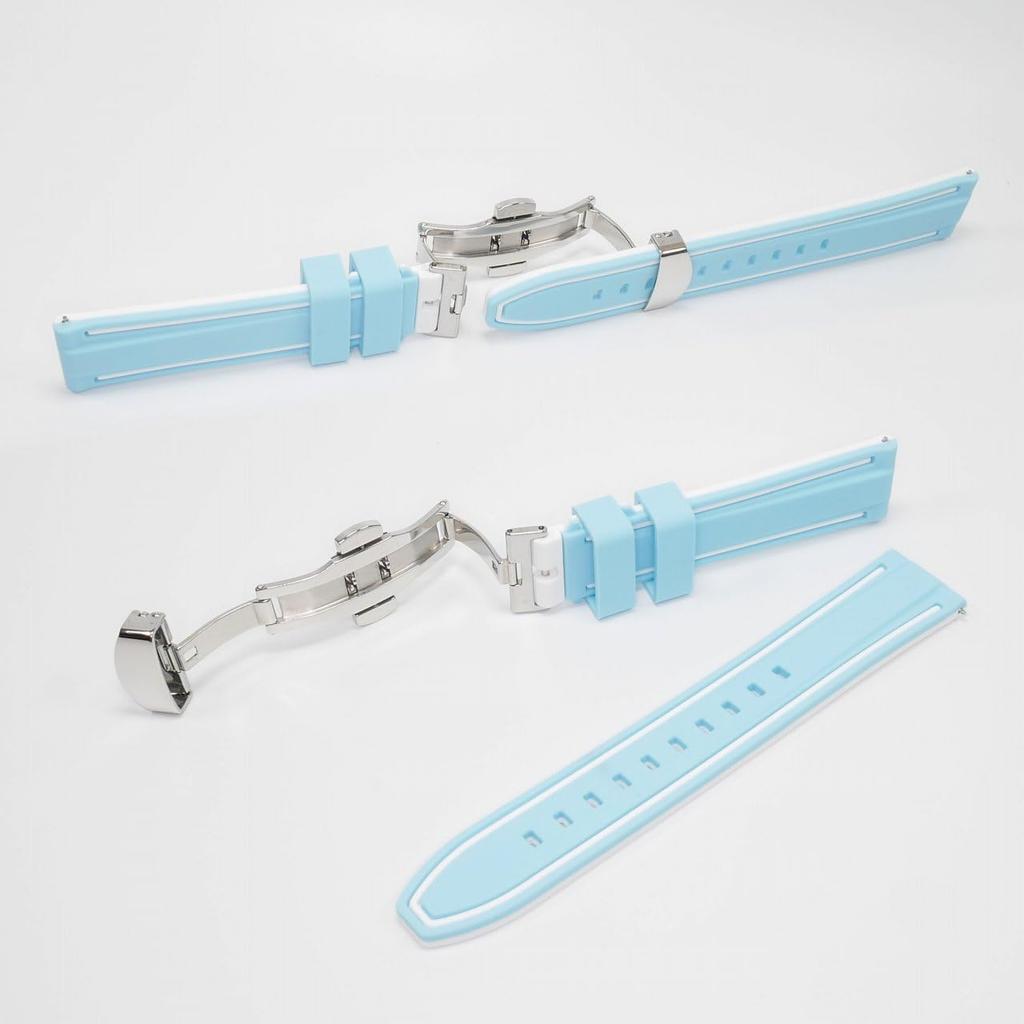 Swatch x Omega compatible rubber strap with type blue with white D-buckle, double-line (light lines)