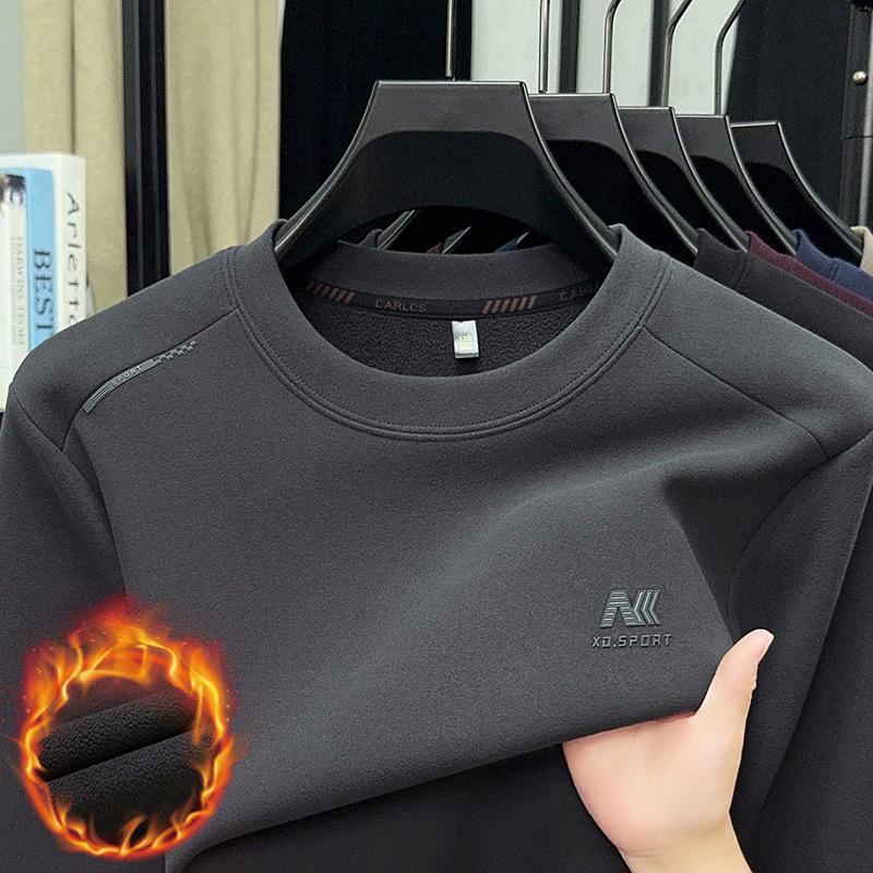 Men s Winter Fleece-Lined Crew Neck Long-Sleeve Sweater L серый