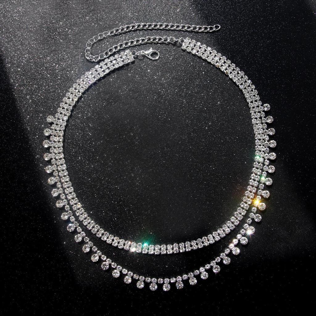 Luxury Geometric Rhinestone Tassel Necklace & Stud Earrings Set for Women