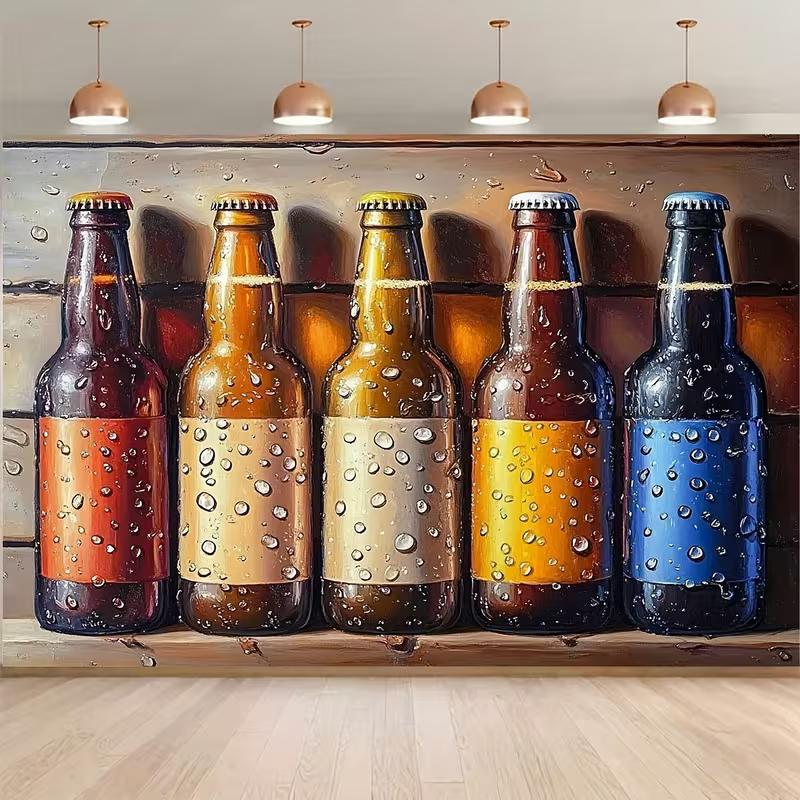 2D Vintage Beer Bottles Backdrop Oil Painting Bar Scene Studio Photography Background 47.2x31.5inch/120*80cm