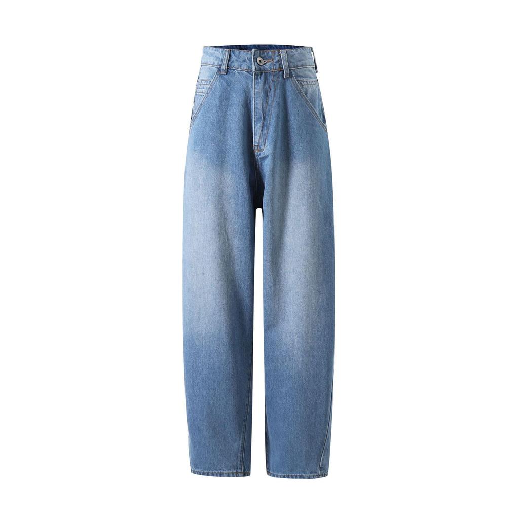 A3 Blugi Retro Denim Largi cu Picior Lat: Culoare Originală, Neutru, Talie Medie-Înaltă, Croială cu Biberon pentru Femei