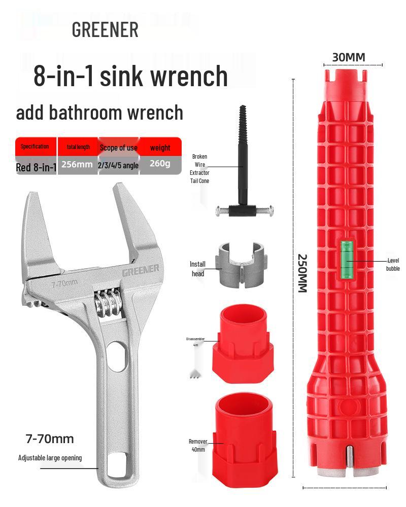 Universal 8-in-1 Sink Wrench: Multifunctional Tool for Water Pipe and Faucet Installation