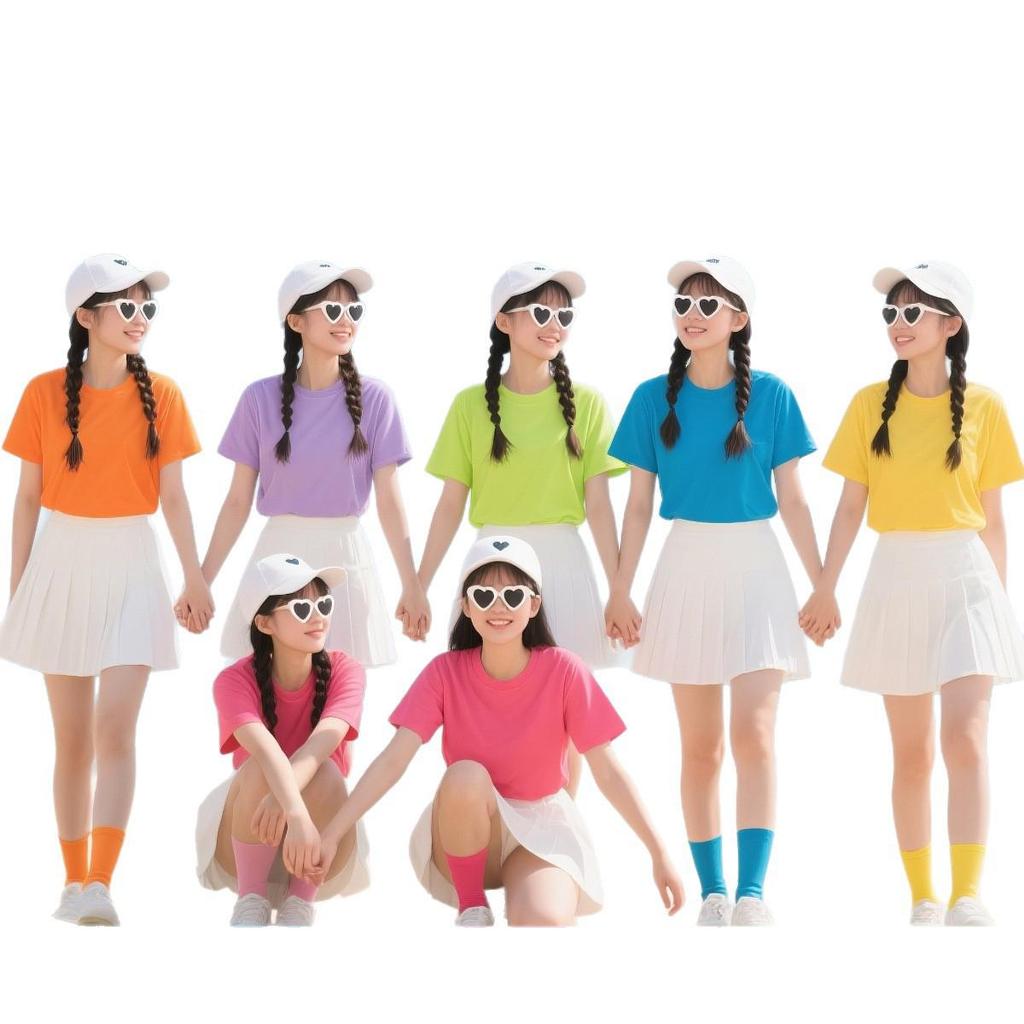 Colorful Children's Short Sleeve T-shirt Set for Kindergarten Sports and June 1st Performances.