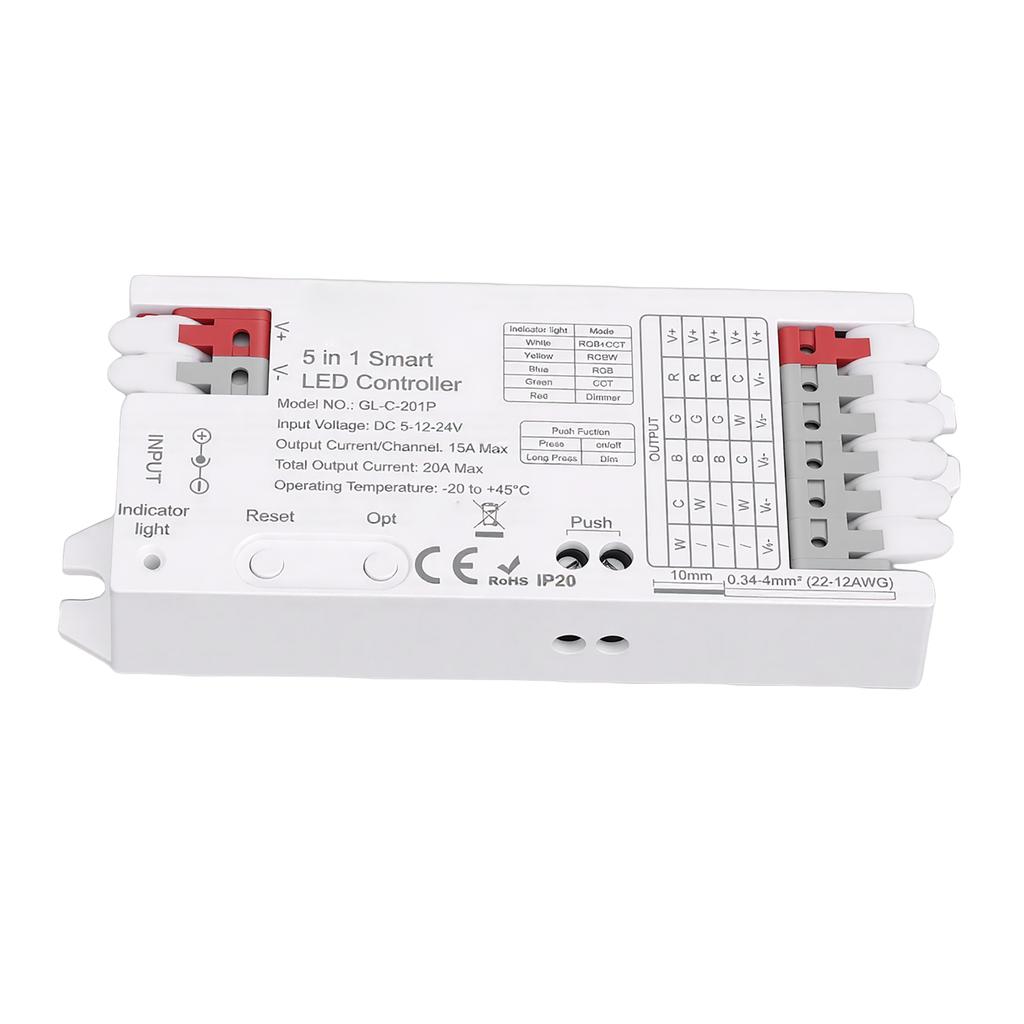 LED Light Controller Support for ZigBee3.0 Pro+ 5 In 1 Strip Light Controller RGBCCT RGBW RGB CCT Dimmer Mode 20A