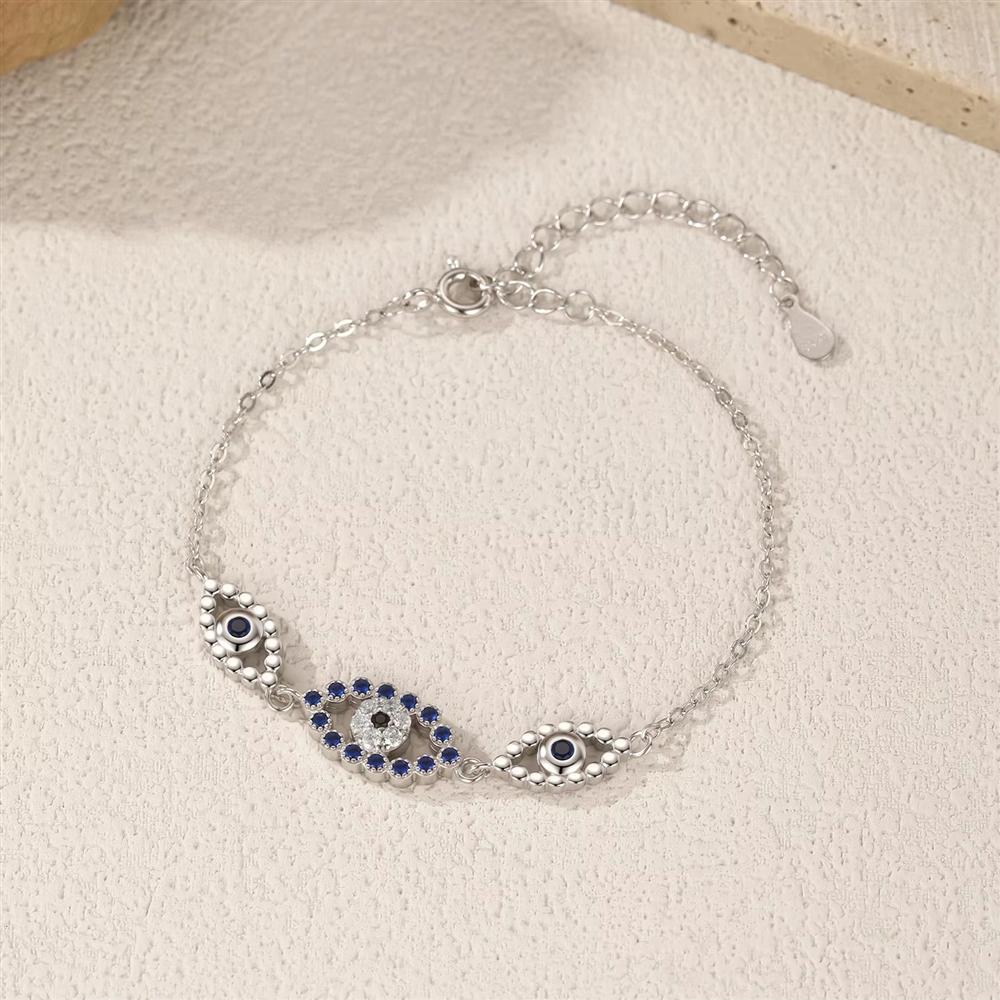 Royal Blue Zircon Bracelet 925 Sterling Silver Exquisite Eyes Charm Bracelet for Women Daily Party Fine Jewelry