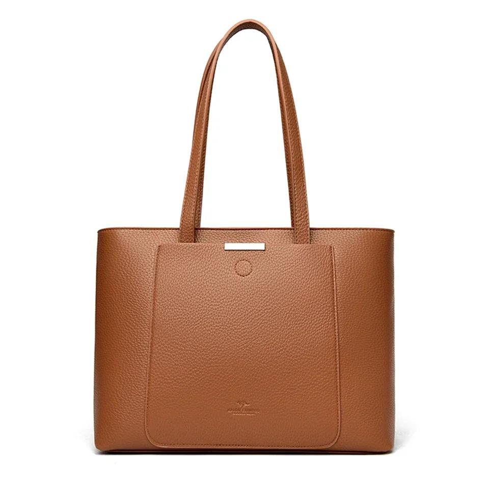 Genuine Brand Soft Leather Shoulder Bag For Women Luxury Designer Casual Tote Bag Ladies Purse Shopping Commuting