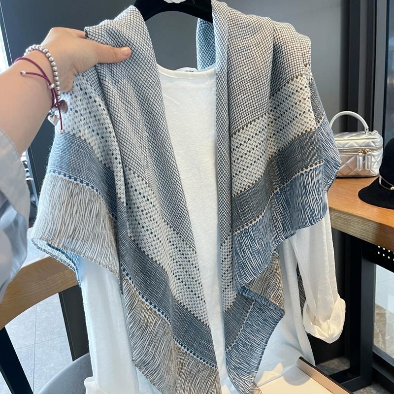 Cotton Feeling Scarf For Women 130Cm Large Square Scarf Outdoor Trips Air-Conditioned Shawls And Wraps