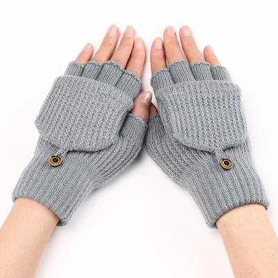 New Striped Flap Woolen Warm Gloves for Men and Women Half Fingered Knitted Arm Covers for Students' Writing In Autumn and Winter