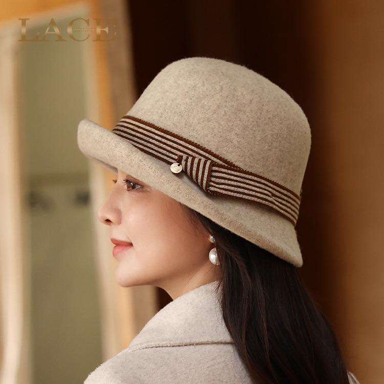 

2023 Autumn/Winter Korean-Style Wool Felt Basin Hat - Fashionable Round Top for Ladies Adjustable (56-60cm) помаранчевий