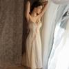 Long Silk Sleepwear Set With V Neck Sleeveless Design For Women Relaxation