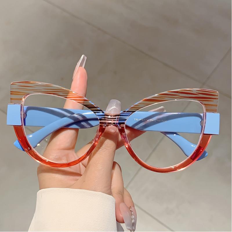 Oversize Cat Eye Glasses Stylis Color Blocking Design Green Glasse Chic Leopard Print Eyeglasses Fashion Line Adorn Gradient