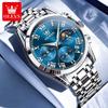 100% Original OLEVS 2871 Men's Watches New Stainless Steel Strap Moon Phase Chronograph Waterproof Luminous Quartz Wristwatches