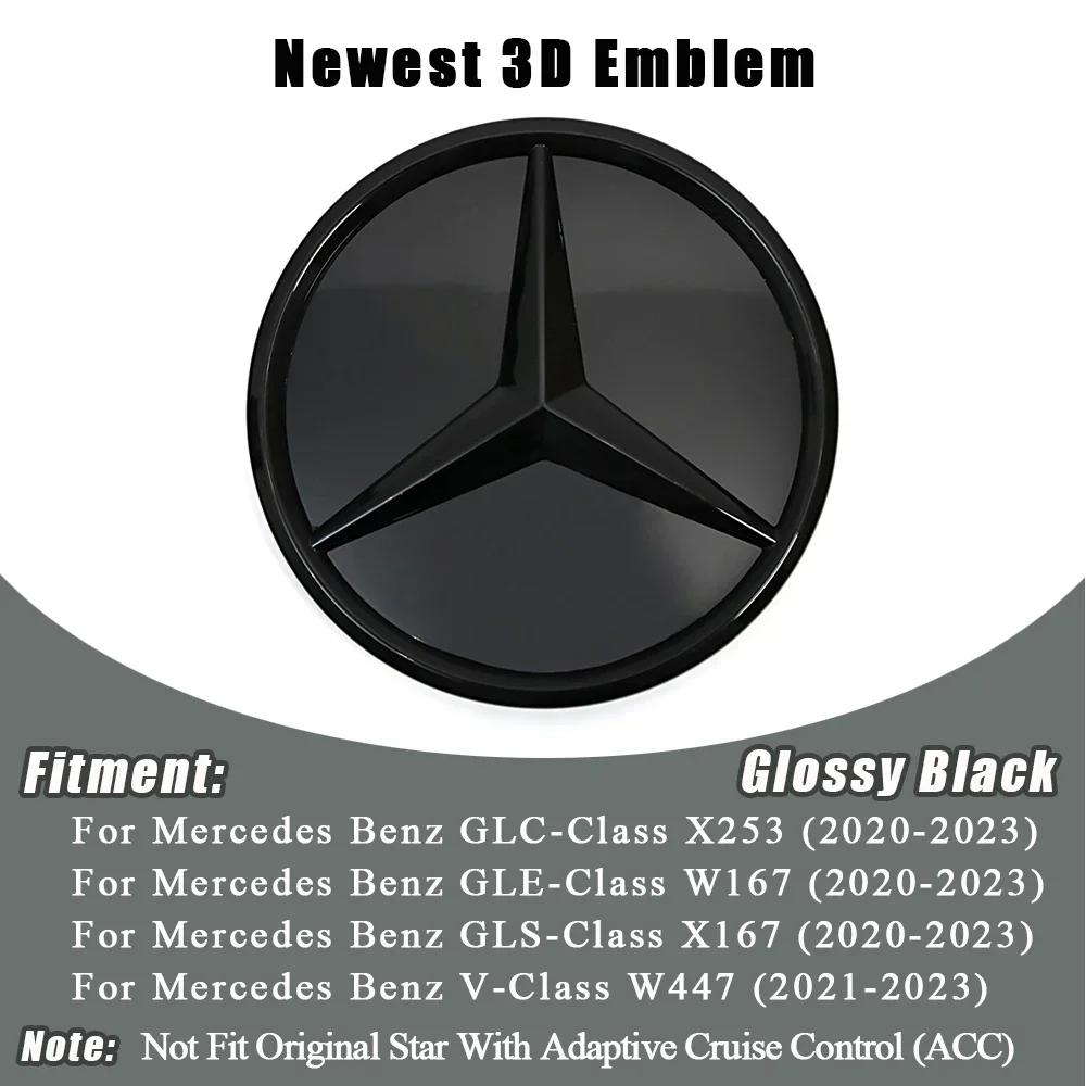

Glossy Black And Chrome Silver For Mercedes Benz GLC X253 GLE W167 GLS X167 V W447 Newest 3D Front Grille Star Emblem Logo