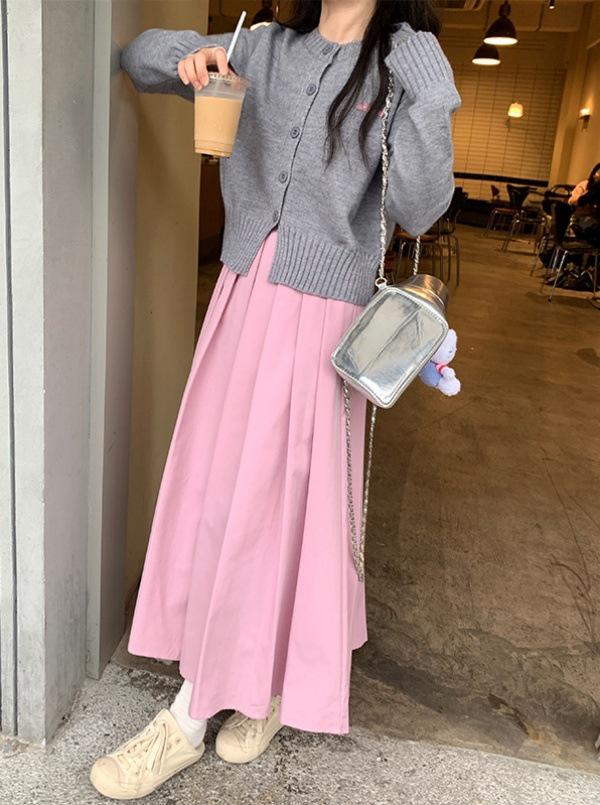 Plus Size Women s Pink High-Waisted A-line Umbrella Skirt - Elegant, Casual, Mid-Length, Pleated Skirt M