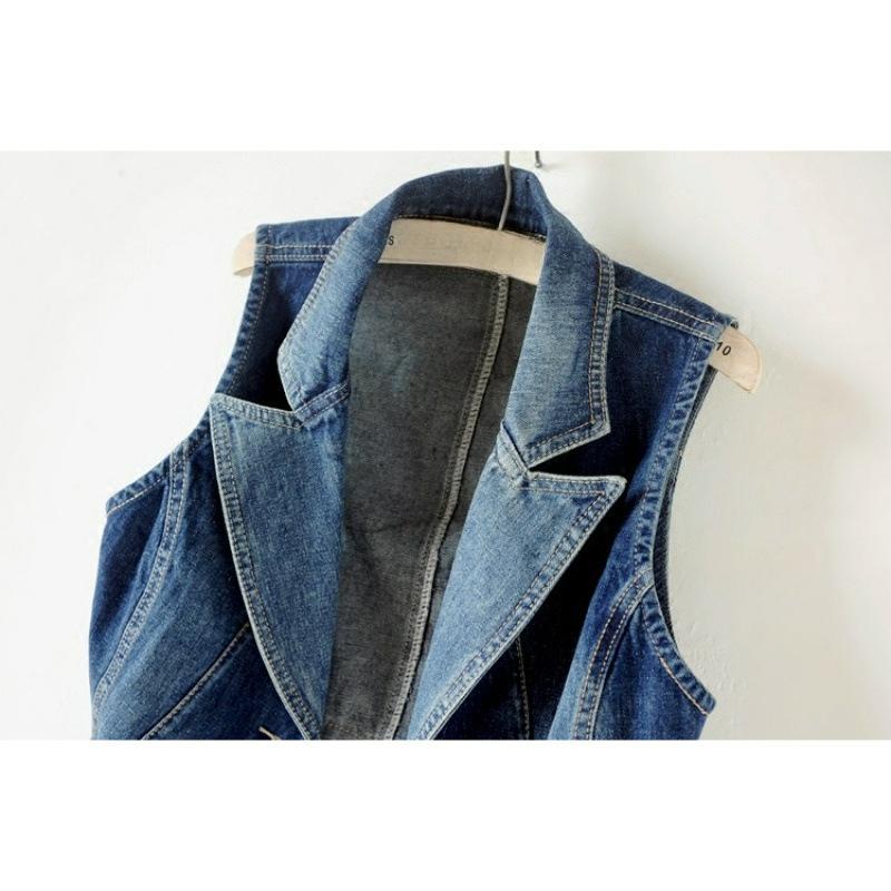 Women's Spring and Autumn Slim-fit Suit Collar Short Sleeveless Denim Vest Vest Vest Jacket Waistcoat Summer