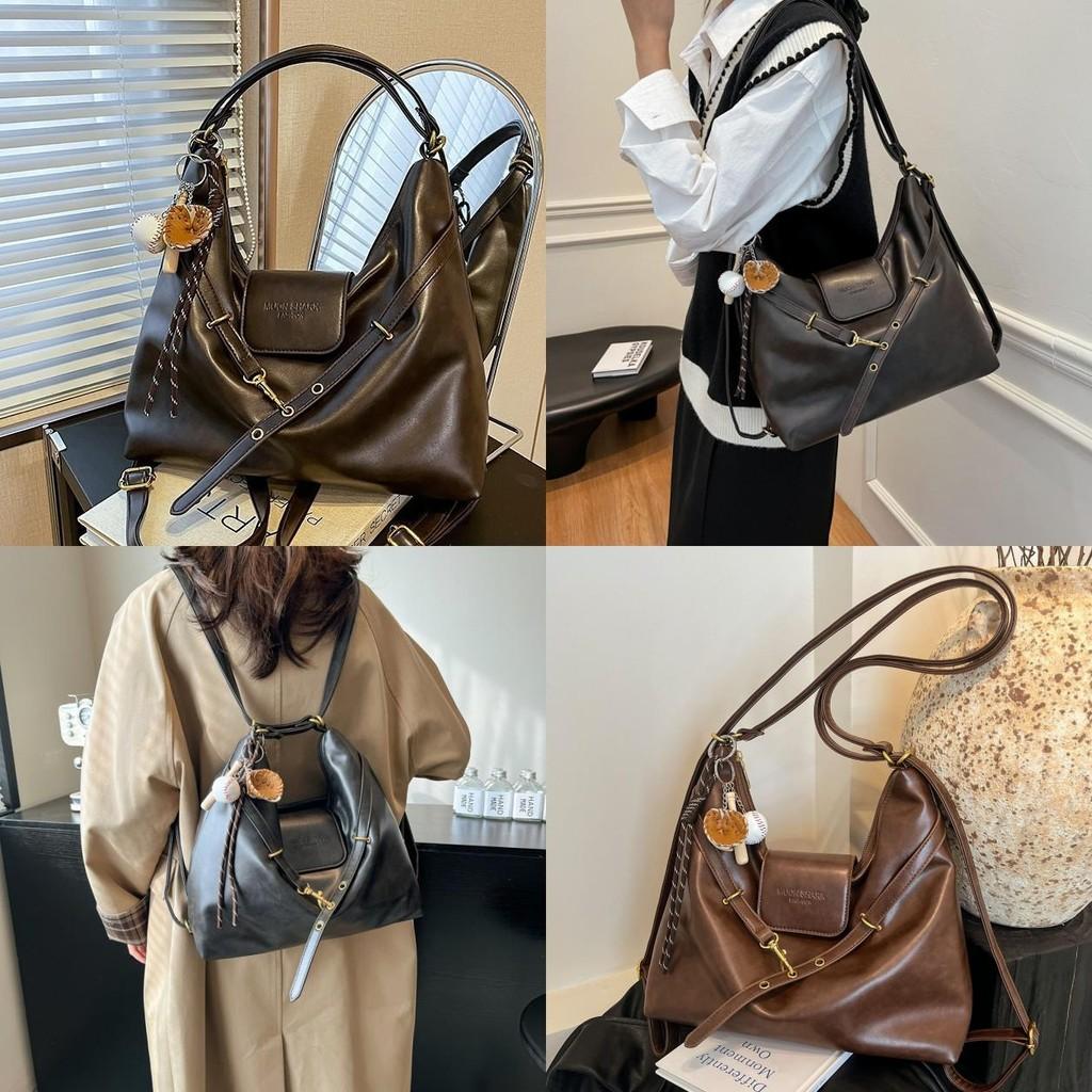 Womens Retro Solid Color Tote Bag With Dual Shoulder Straps And Inner Pocket For Casual Outings