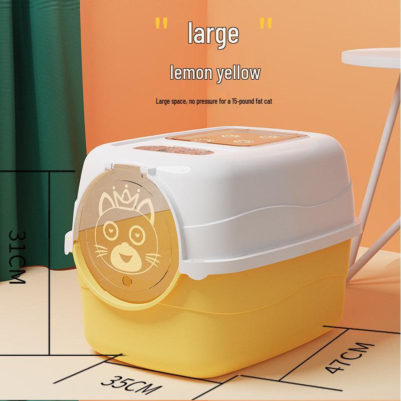 Extra Large Splash-Proof Enclosed Cat Litter Box with Sand and Feces Tray & Free Shipping