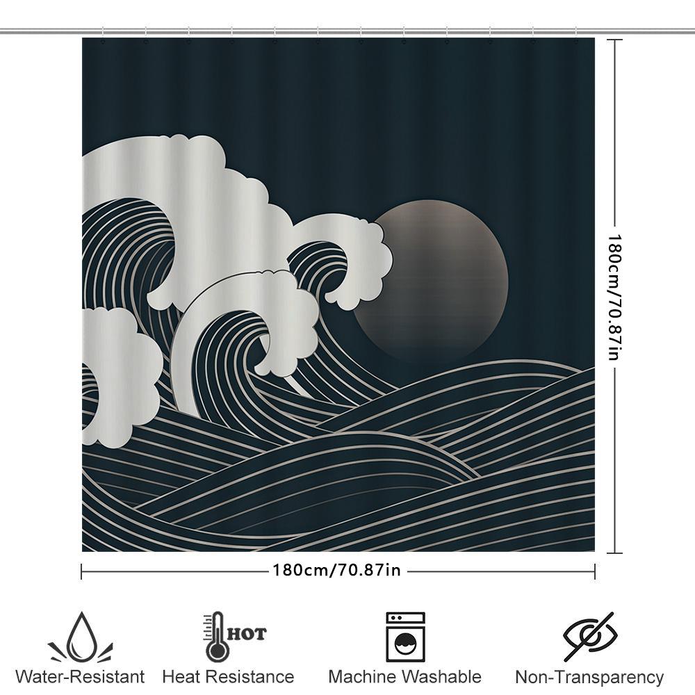 Black White Ocean Wave Shower Curtain Modern Design For Bathroom Decorations Size Customizable For Tub Or Bathtub